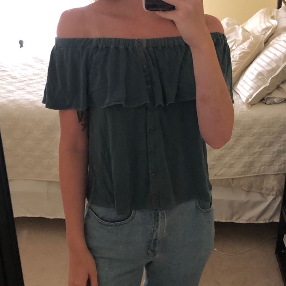 Teal Off the Shoulder Top by American Eagle Medium